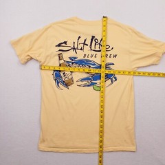 Salt Life Shirt Mens Medium Yellow Blue Crab Brew Beer Outdoor Beach