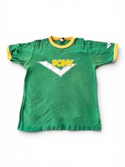 PONY Men’s Medium Green/Yellow Ringer T-Shirt Graphic Logo Crew Neck VNTG RETRO