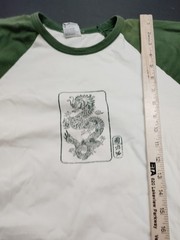 Vtg Dragon 3/4 Sleeve Art Shirt Asia Japan Size L Cotton Bleach Spots Wear A53
