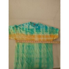 Blue Green Orange Tie Dye T-Shirt Vertical Stripe Cotton Tee Mens Fits S
