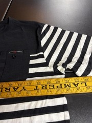 WT02 Shirt Mens XL Black White Striped Pocket Crewneck Short Sleeve Casual