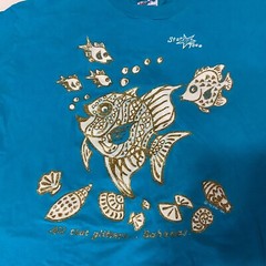 Vintage Hanes Bahamas Coral Island T-Shirt Glitter Fish Seashells Size XL Blue
