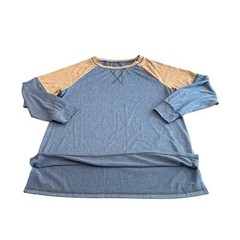 Unisex M Brown Blue Henley Shirt Long Sleeve Lightweight Casual Pullover Comfort