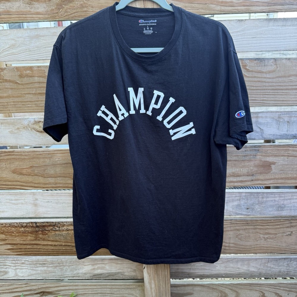 Champion Classic Jersey Script T-Shirt Size L Sport Tee Black