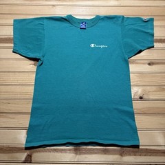 Vintage 90s Champion Script Logo Athletic Teal Blue Size Medium Single Stitch