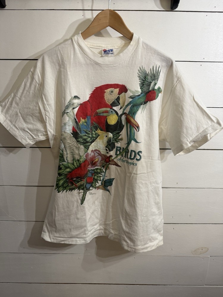 Vtg 80s Birds Of The Tropics Faded Shirt Large Single Stitch Art Grunge 90’s