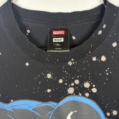 HUF x Marvel Venom vs Spiderman Men T-Shirt XL ‘Venom is Back Black’ Bleach Wash