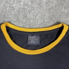 Polo Ralph Lauren Ringer T Shirt Mens M Vintage 90s RL 67 Spellout Navy Yellow