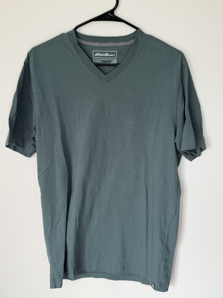 Eddie Bauer Men TM Green V-Neck Short Sleeve T-Shirt