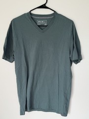 Eddie Bauer Men TM Green V-Neck Short Sleeve T-Shirt