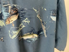 Fish Graphic Henley Shirt Men XXL Saltwater Fishing Bass Dad Cotton Reel Legends