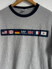 Vintage 90s GAP Worldwide “Flags” Ringer T-Shirt – Made in USA –