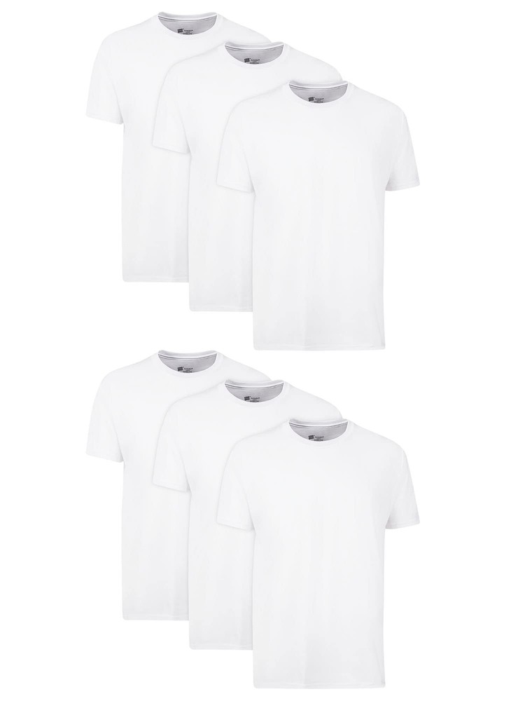 6 Pack Mens 100% Cotton Moisture-Wicking Crew Tee Undershirts,Large White
