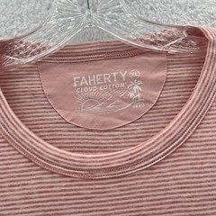 New Faherty Striped Shirt Mens XL Orange Cloud Cotton Soft Short Sleeve Tee B9