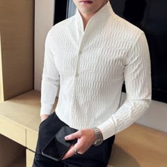 Retro Shirt Men’s Long-sleeved Spring Fashion Slim Business Casual T-shirts Tops
