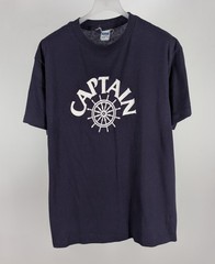Vintage 70s 80s Ched By Anvil Captain Ships Wheel Nautical Tee Shirt Navy USA XL