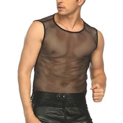Men’s Fashion Shirts Black Fishnet String Vest Men’s Fishing Net Yarn