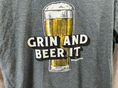 Grin And Beer It Shirt Adult Large Gray Short Sleeve Pullover Tee Mens