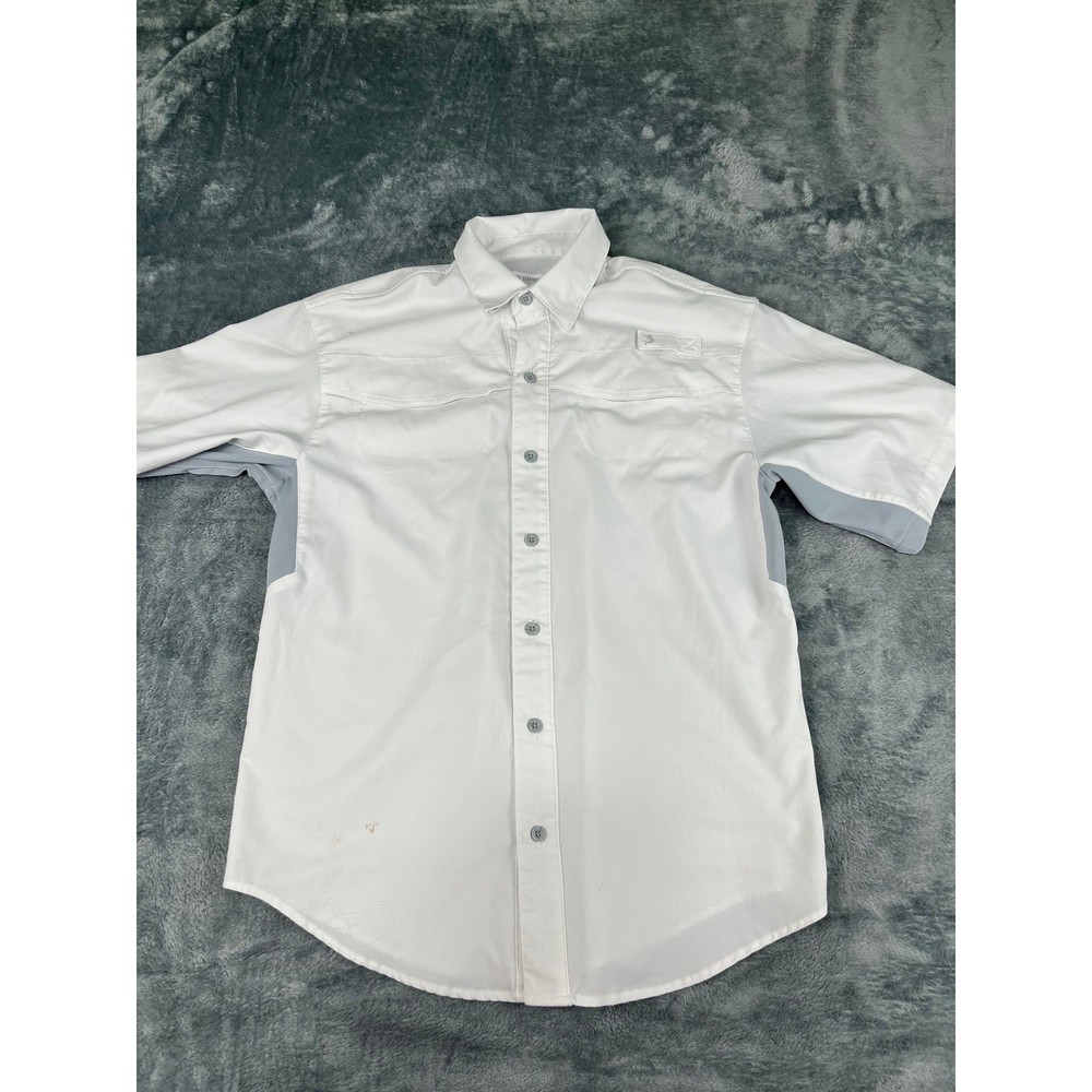 men’s white Reel Legends fishing shirt size small Mariner 2 good condition