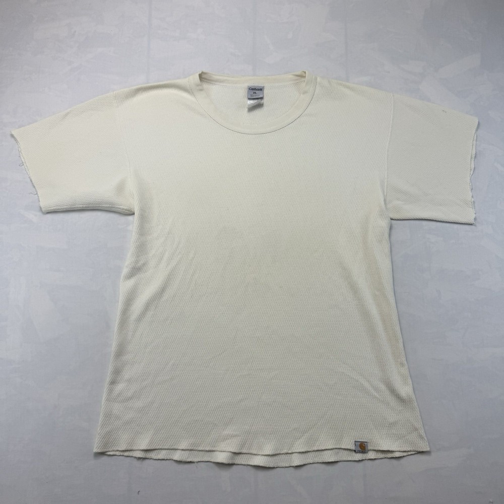 Vintage Carhartt Thermal Shirt XL USA Waffle Knit Workwear Cream