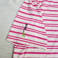 RLX Ralph Lauren Polo Shirt Mens Large Pink Striped Performance Stretch Golf