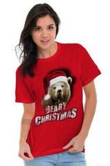 Beary Christmas Santa Claus Christmas Gift Adult Short Sleeve Crewneck Tee