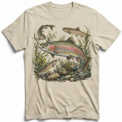 Vintage Rainbow Trout Fishing Fly Fisher Outdoor T-Shirt Nature Lover Tee