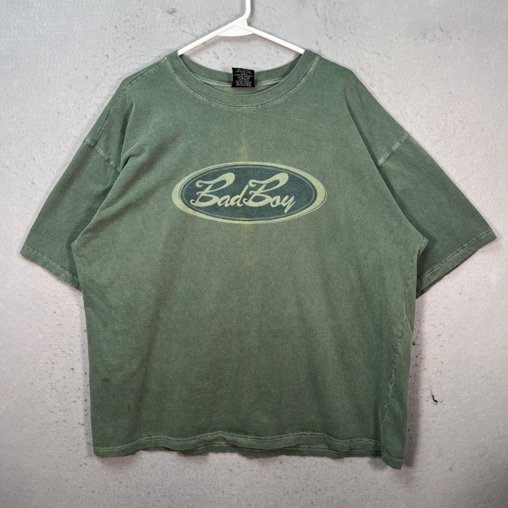 Vintage 90s Bad Boy Club Green Oversized T-Shirt Made In USA 100% Cotton Large