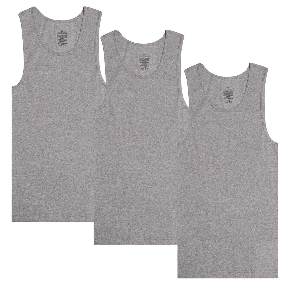 3 Packs Mens 100% Cotton Tank Top A-Shirt Wife Beater Undershirt Ribbed Gray