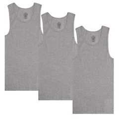 3 Packs Mens 100% Cotton Tank Top A-Shirt Wife Beater Undershirt Ribbed Gray