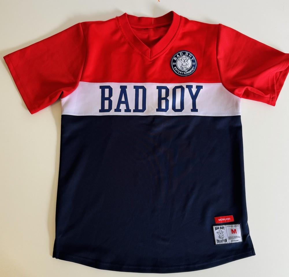 Bad Boy Entertainment Men’s Red Navy White Jersey T-Shirt Short Sleeve M