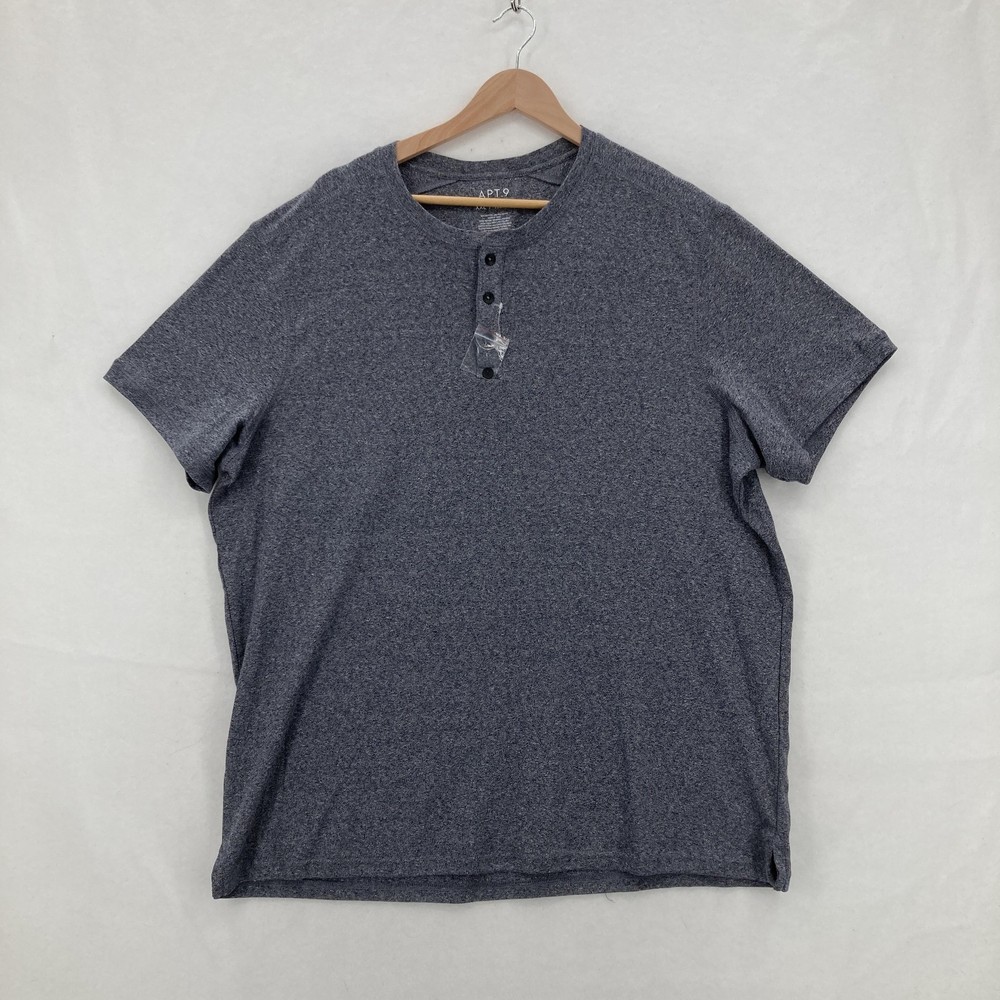 APT.9 Shirt Mens 2XL Gray Heather Premier Flex Short Sleeve Henley Tee Stretch