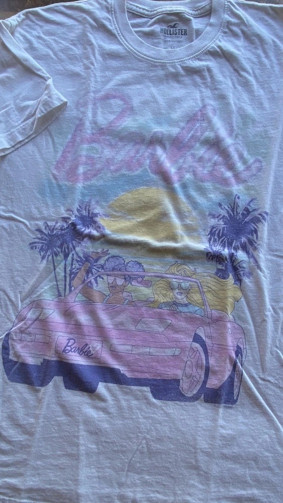 Hollister /Barbie Collab Graphic Tee White Crew Neck Short Sleeve Shirt S Barb