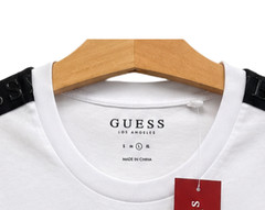 GUESS Los Angeles Mens Size L White Logo Tape T Shirt Black Shoulder Tee NWT