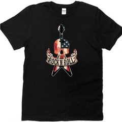 Rock N Roll Skull Guitar Tee American Flag Music Band Rock Punk Graphic T-Shirt.