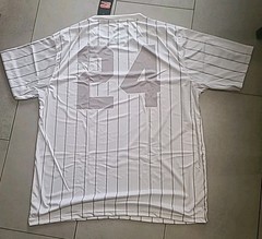 Short Porch (Shut Up And Hit) Short Sleeve Shirt, white with grey stripes