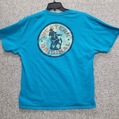 Hooey Western Original Mens XL T-Shirt Turquoise Blue Cotton Short Sleeve