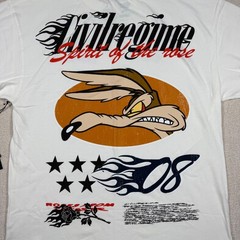 Civil Regime Looney Tunes Wile E Coyote Racing Oversized Tee Butter White L NEW