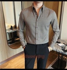 Men’s Long Sleeved Shirt Spring Fashion Slim Fit Business Casual Shirt Tops