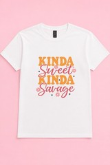 100% Heavy Duty White Cotton “Kinda Sweet Kinda Savage” T Shirt Size XL NWT