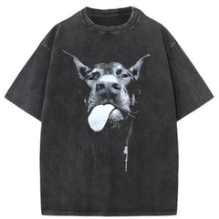 Relaxed Fit Cotton T-Shirt With Doberman Dog Pirnted Streetwear Unisex Tee