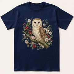 Barn Owl T-Shirt Vintage Floral Botanical Art Cottagecore Bird Lover Nature Tee