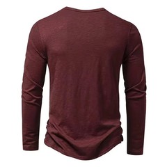 Men’s Shirt Cotton Henley Neck T-Shirts Long Sleeve Casual Button Plain 25% OFF
