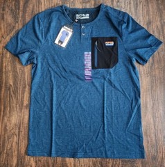 Avalanche Shirt Mens 2 Button Henley Tee Shirt Chest Patch Short Sleeve Indigo M
