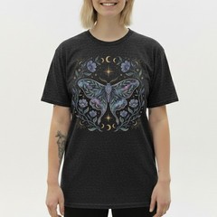 Galaxy Moth T-Shirt Celestial Moon Phase Floral Witchy Mystical Nature Gift