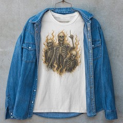 Retro Skeletons On Fire Unisex T-shirt | Gothic Skull Lover Gifts for Men