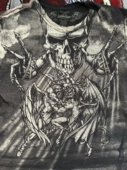 Affliction Puppet Master Shirt Angels vs Demons Gray Men’s XL Rare Y2K