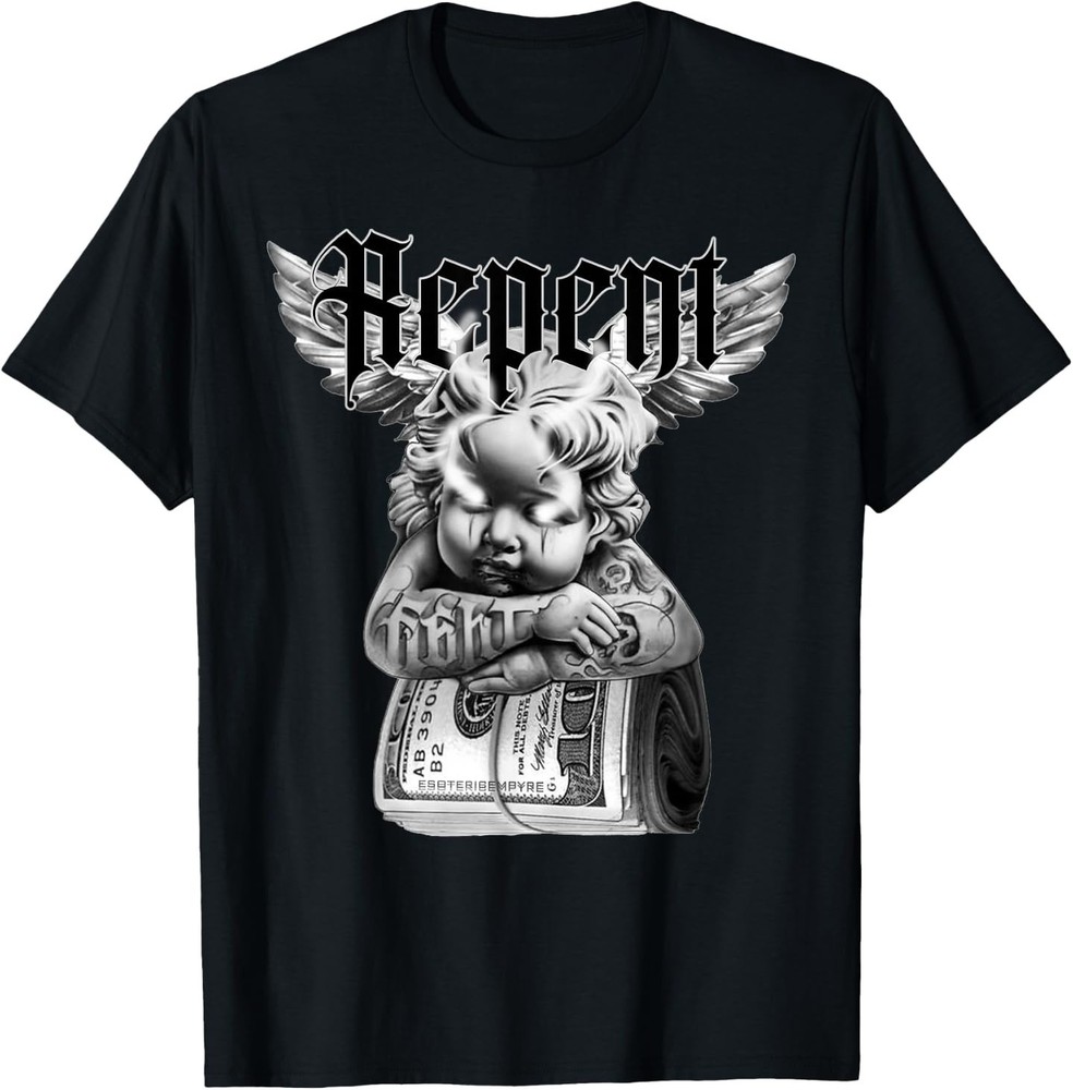 Angel Cherub Money Tattoo Repent Tattoo Flash T-Shirt