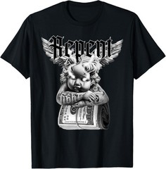 Angel Cherub Money Tattoo Repent Tattoo Flash T-Shirt