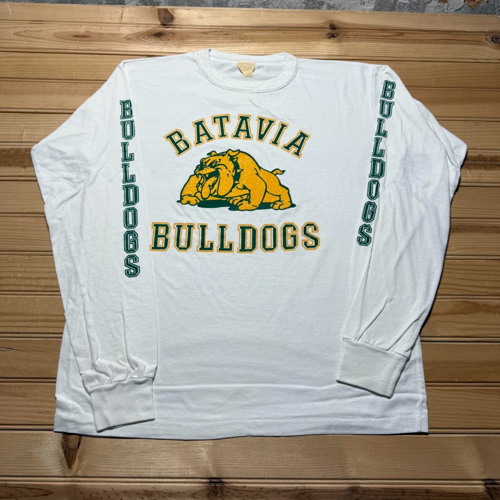 Vintage 80s Batavia Bulldogs High School Sport Varsity Long Sleeve Shirt – Large
